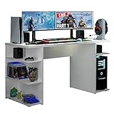 Madesa Gaming-Computertisch mit 5 Ablagen, Kabelmanagement und großem Monitorständer, Holz, 24' T x 53' W x 29' H - Weiß