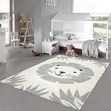 Teppich-Traum Kinderzimmer Teppich Baby Spielteppich 3D Optik High Low Effekt Katzenmotiv Creme grau weiß, Größe 80 x 150 cm