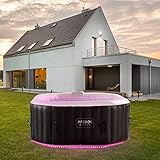 AREBOS Whirlpool mit LED Beleuchtung | Aufblasbar | In- & Outdoor | 154x154 cm | 4 Personen | 110 Massagedüsen | mit Heizung | 600 Liter | Inkl. Abdeckung | Bubble Spa & Wellness Massage