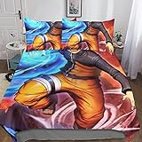 VOIV Naruto Bettwäsche 3D Bettwäsche Set Anime Characters Mikrofaser Bettbezug Und Kissenbezug Mit Reißverschluss 3-teiliges Set Geeignet Für Jung Und Alt Double（200x200cm）