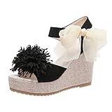 Sandalen Damen Schwarz Geschlossen Plateau Atmungsaktive Leder Sommerschuhe Damen mit Absatz Schwarz Halbschuhe Schuhe Flach Strand Open Toe Schlappen Sandaletten Teenager Mädchen