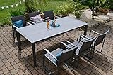 bomey Essgruppe HPL Garnitur Elba I Gartenmöbel-Set 7-Teilig I Essgarnitur aus HPL Gartentisch Alu & 6 x Gartenstuhl Alu Textilene I Lounge-Möbel anthrazit I Garten Lounge für Terrasse + Wintergarten