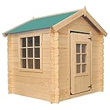 TIMBELA M570Z-1 Kinderspielhaus aus Holz - Spielhaus im Freien für Kinder - 111x113xH121 cm/0.9 m2 Gartenspielhaus - Garten-Sommerhaus für Kinder (Die Dachfarbe ist grün)