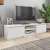 JUNZAI TV-Schrank, Fernsehschrank, Tv-möbel & Phonomöbel, Fernsehtisch, Tv Board, Fernsehkommode, Schrank Schlafzimmer, Hochglanz-Weiß 140×40×35,5 cm Spanplatte