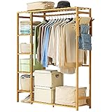 PiurUf Garderobenständer Mit Aufbewahrungsbank, 3-In-1-Kleiderstange Mit 4-Stufigem Schuh Für Zuhause, Büro, Flur, Schlafzimmer, Tragfähigkeit 180 Kg/Wood Color