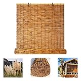 Retro Carbonization Natural Schilf Vorhang Wasserdicht Bambusrollo für Balkon 50 60 70 80 90 100 110 120 140 150 160cm Breit Sichtschutz Jalousie Raffrollo Wand Hauptdekorationen