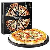 Navaris Cordierit Pizzastein XL für Backofen Grill - Ø30,5cm Pizza Stein Ofen Flammkuchen - Gasgrill Holz-Kohle Herd Teller - glasiert inkl. Rezeptbuch