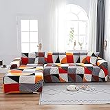 Stretch Geometrie Sofabezug Plaid Sofabezüge für Wohnzimmer L-förmige Sofa Schonbezüge Abschnitt Chaiselongue 1/2/3/4-Sitzer (Größe: 4-Sitzer 235-300 cm)