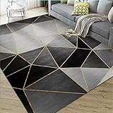 Kunsen Balkon Teppich Outdoor Minimale geometrische Anti-Rutsch hochflor Teppich schwarz kuche Teppich modern 3D Drucken160x230CM