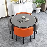 Business-Couchtisch Esstisch Rund Küchentisch Set Esstisch-Stuhl-Kombination, Bürotisch und Stuhl Set Freizeitbereich Besprechungsraum im Home Office 1 Tisch und 4 Stühle für Esszimmer, Café und Büro