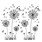 2 Stück Schwarz Wandtattoo Pusteblumen für Wanddeko,XXL Groß Löwenzahn Blumen Pflanzen Wandsticker Wandaufkleber Kleben Aufkleber Wandbilder für Wohnzimmer Schlafzimmer Vorraum Flur Fenster 165X130cm