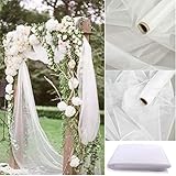 48cm*10m Rolle Organza Stoff als Dekostoff Organza Band Dekoband Tischläufer Weiß Stuhl Schärpe Bögen Glanz Stoffe Gardine Vorhänge Tischdecken Deko Schals für Hochzeit Party Geschenke Deko Basteln