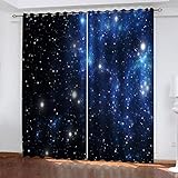 Blickdichte Vorhänge Mit Ösen 2Er Set Nachtszene Mit Blauem Sternenhimmel 140X160Cm Vorhang Verdunkelung Thermovorhang Hitzeschutz Abdunkelnde Vorhänge Gardinen Wohnzimmer Kinderzimmer Junge Mädche