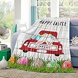 Überwurf Decke Oster-Retro-LKW Mit Bunten Kaninchen-Hintern-Eiern An Bord Flauschige Überwurfdecke Atmungsaktiv Wohndecke Für Weihnachten Reise Sofa 60'x50'