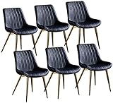 Esszimmerstühle Set von 6 modernen PU-Leder mit hoher Rückenlehne, gepolstertem, weichem Sitz, robusten Metallbeinen für Lounge, Esszimmer, Wohnzimmer, Café, Empfangsstuhl (Color : Black)