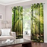 WAFJJ Vorhang Blickdicht ösen 2er Set Grün & Wald Muster Gardine Lichtundurchlässig Fenstervorhang Wohnzimmer Schlafzimmer Größe:2X B110 x H215cm