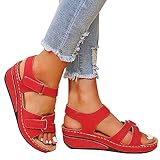 Sandalen Damen Sommer Flache Leichte Klettverschluss Sommerschuhe Damen Mode Flach Beiläufige Ledersandalen Sommerschuhe Bequem Römer Orthopädische Halbschuhe Teenager Mädchen