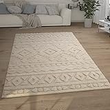 Paco Home Hochflor Teppich Wohnzimmer Shaggy 3D Optik Ethno Boho Vintage Look Weich, Grösse:120x160 cm, Farbe:Creme 6