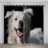 SJSXWQN Gardinen WeißEr Hund Vorhänge mit Ösen Vorhang Blickdicht Thermo Verdunklungsvorhänge Schiebegardinen für Schlafzimmer Wohnzimmer H 220 x B 140 cm 2er Set