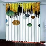 Vorhang Blickdicht Gardinen Für Wohnzimmer Schlafzimmer Kinderzimmer - Verdunkelungsvorhang 3D Kreatives Geometrisches Schwarzes Gold Druck Muster Verdunklungs Vorhänge Mit Ösen 2Er Set Thermogard