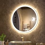 KWW 80 cm LED Badezimmerspiegel, Runder Eitelkeitsspiegel, Farbtemperatur Einstellbar, Anti-Nebel Dimmbare Lichter, Wand Montierter Spiegel mit Smart Touch Button