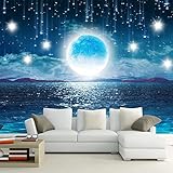 Tapete Fototapete 3d Effekt Meteor Mond Meerblick Wandbild Wandtapete Hauptdekorationen für Wohnzimmer Schlafzimmer-（350cm×256cm） blau