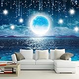 Tapete Fototapete 3d Effekt Meteor Mond Meerblick Wandbild Wandtapete Hauptdekorationen für Wohnzimmer Schlafzimmer-（350cm×256cm） blau