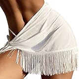 Frauen Rüschenbesatz Sheer Beach Rock Cover Up Lace Up Rock Beach Wrap Bikini Shiny Wraps Cover Ups für Mesh Kordelzug Cover Up Rock Hängekleider Damen