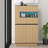 Azkoeesy Vitrine Sideboard mit LED-Beleuchtung & Transparent -Türen, 88x39x160 cm, Wohnzimmer Vitrinenschrank Standvitrine Stauraumvitrine, Holz