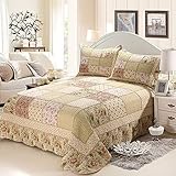 Tagesdecken-Set Steppdecke Steppdecke Bettlaken Mode Creme Farbe Vintage Blumen Stickerei Echte Patchwork Steppdecke Bettbezug Wendedecke (Größe: 3-teiliger Anzug)