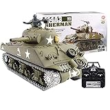 THj Amerikanisches M4A3 Sherman Panzermodell 1:16 2,4G RC Hochsimulations-Militärpanzermodell mit Sound-Rauch-Schießeffekt für Kinder Erwachsene