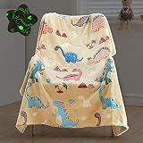 Luogort Kuscheldecke Dinosaurier Kinder Dino Decke Glow in The Dark, Weiche Flauschige Fleecedecke Kinde Glühdecke Dinosaur, Weiche Sofa Dino Geschenke für Junge Mädchen,127 * 150cm