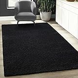 Fabrica Home Teppiche für Wohnzimmer - Solid Color Shaggy Teppich, Modern Flächenteppich - Schwarz, 200x290 cm