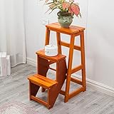 Leiterstuhl Holz-Tritthocker, zusammenklappbar, 3 Stufen, Küchen-Trittleiterhocker, sicher, rutschfest, tragbar, Schuhbank/Blumenregal für Badezimmer, Büro