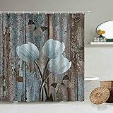 NUEV Tulpe Sonnenblume Rose Blume Duschvorhang Schmetterling Retro altes Holzbrett Badezimmer wasserdichter Bildschirm mit Haken S.6 180x180cm