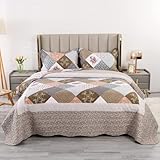 Qucover Tagesdecke Patchwork 240x260cm, Bettüberwurf 250x270cm für Doppelbett, Gesteppte Patchworkdecke Set für Winter, aus Polyester, inklusive 2 Kissenbezüge 50x90cm, Beide Seite mit Muster