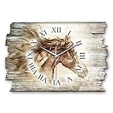 Kreative Feder Pferd Landhaus Shabby Style Designer Wanduhr Funkuhr aus Holz *Made in Germany leise ohne Ticken WH040FL 40x27cm