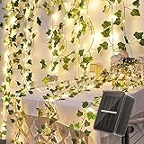 Efeu Lichterkette Solar 60LED Solar Efeu Künstlich mit Lichterkette 6m mit 8 Modi für Kann Sowohl Im Innen- als Auch Im Außenbereich,Party Deko,Garten,Balkon,Hochzeit,Zaun