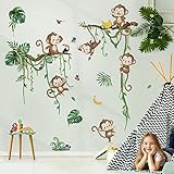 decalmile Wandtattoo Affen Dschungel Tiere Reben Wandaufkleber Affen Baum Zweige Blätter Wandsticker Kinderzimmer Babyzimmer Schlafzimmer Wanddeko