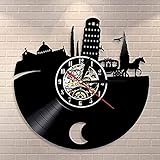 AGlitw ELD Torre Pendente Di Pisa Wandkunst-Wanduhr, Schiefer Turm von Pisa, Vinyl-Schallplatten-Wanduhr, Italien, Sehenswürdigkeiten