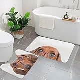 OUSIKA Sad Dog Badezimmerteppich-Set, 2-teilig, weich, U-Kontur, WC-Teppich und Badematte, saugfähig, rutschfeste Badematte