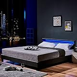 Home Deluxe - LED Bett Astro - Dunkelgrau, 180 x 200 cm - inkl. Matratze und Lattenrost I Polsterbett Design Bett inkl. Beleuchtung