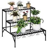COSTWAY 3-stufiger Metall Blumenregal Blumentreppe, Pflanzenständer Pflanzenregal mit rutschfesten Füßen & Metallkonstruktion, Pflanzentreppe Pflanzentöpfe für Garten Balkon