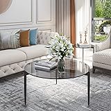 Artloge Couchtisch Rund Glas Wohnzimmertisch: Nordischer Minimalistischer Gehärtetem Glas Sofatisch - Moderner Beistelltisch für Zuhause, Wohnzimmer, Terrasse, Garten - 80 cm × 80 cm × 40 cm Grau