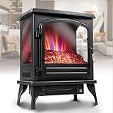 Heidenfeld Elektro Kamin EK100 | 3 Jahre Garantie - 2000 Watt - Energiesparende LED - 3 seitige Glasfront - 2 Heizstufen - 3D Flammeneffekt Kaminfeuer - Kippschutz - Bis 30 m² - Elektrokamin (Schwarz)