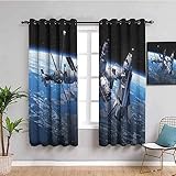 SPADEACES Vorhang Blickdicht Wohnzimmer, Gardinen Blickdicht 3D Blauer Erdsatellitenraum Muster Vorhänge Thermo Schlafzimmer Dekoschals Gardine Blickdichter Ösenvorhang, 2Er Set 336X230Cm (BxH)