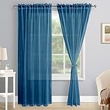 DWCN Sheer Voile Vorhang Transparente Gardine Stangendurchzug 2 Stücke Fensterschal für Wohnzimmer, Babyroom，Schlafzimmer, Rod Pocket, Dunkel Blau, 228x140(HxB)