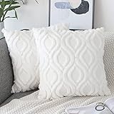 NIULAA 2er Set Wolle Kissenbezug 50x50 cm Weiß Samt Boho Deko Kissen Flauschig Dekokissen Fell Kissenbezüge für Sofa Schlafzimmer Modern Kissenhülle Bezug Sofakissen Zierkissen