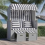 BULANED Strandkorb mit Kissen, Strandkörbe, Roofed Beach Chairs, Strandkorb Für Draußen, Poly Rattan und Massivholz Blau & Weiß