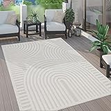 Paco Home Outdoor Teppich Wetterfest Balkon Boho Wohnzimmer Küche Skandinavisch Muster Einfarbig 3D Effekt Modern, Grösse:160x220 cm, Farbe:Creme 4